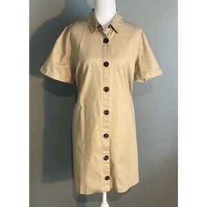 Who What Wear Button Up Shirt Dress A-Line Short Sleeve Pockets Tan Size Large
